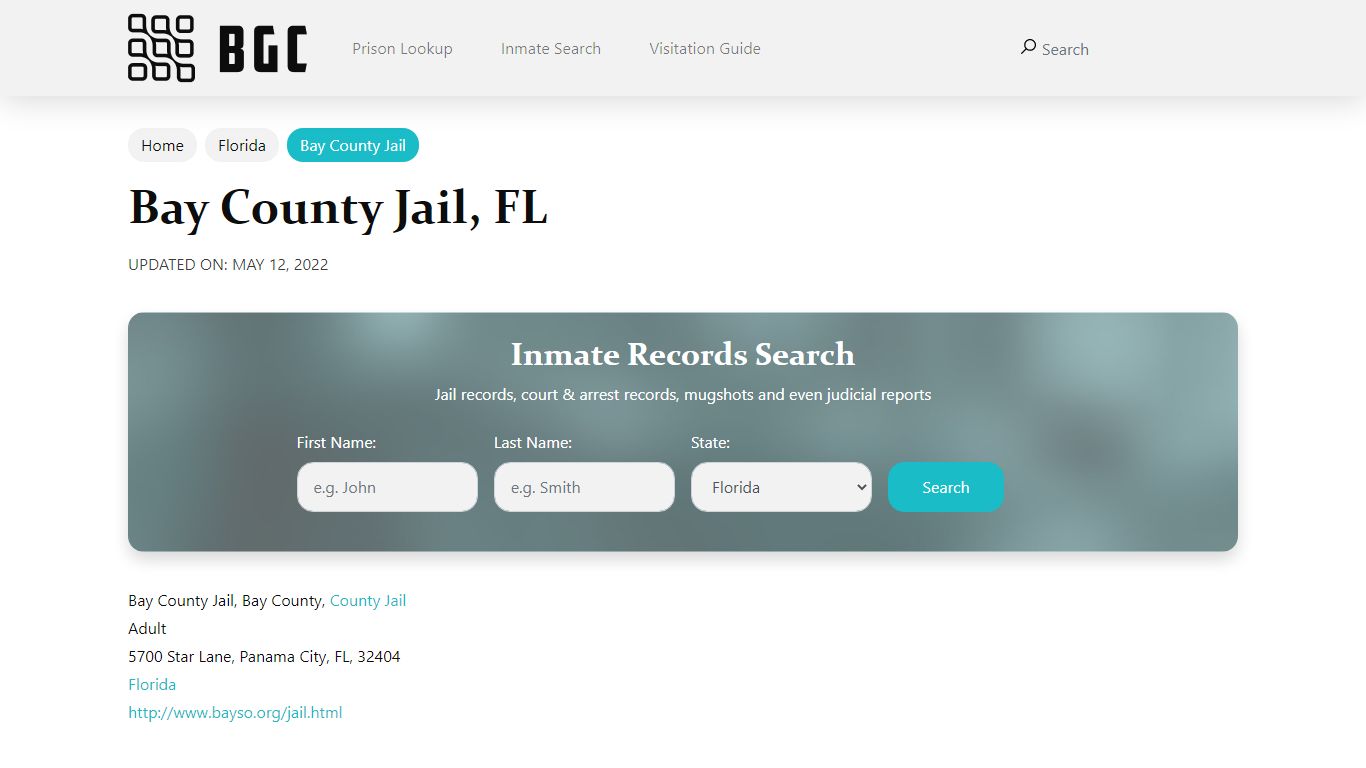 Bay County Jail, FL Inmate Search, Mugshots, Visitation ...