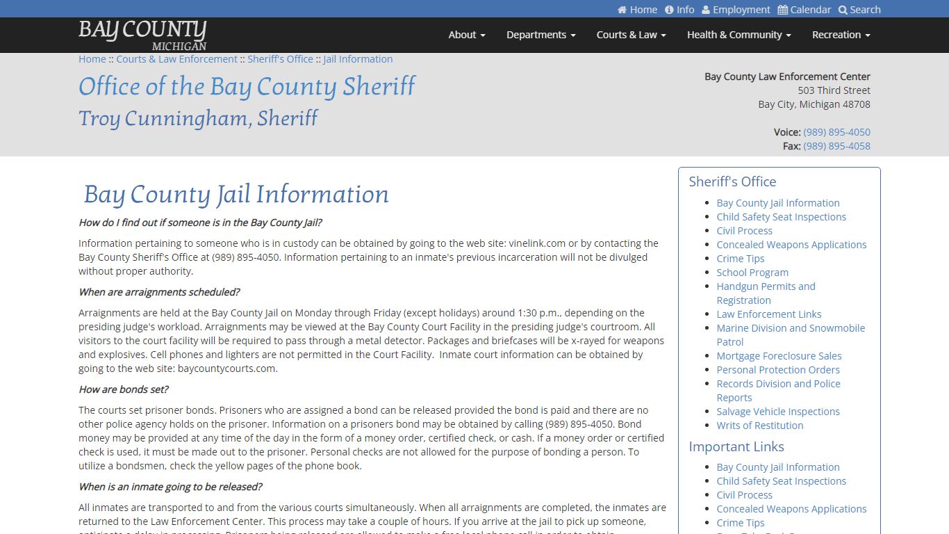 Bay County Jail Information - Bay County, Michigan